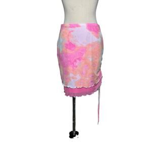 Wild fable pink orange print mesh lined mini skirt size small